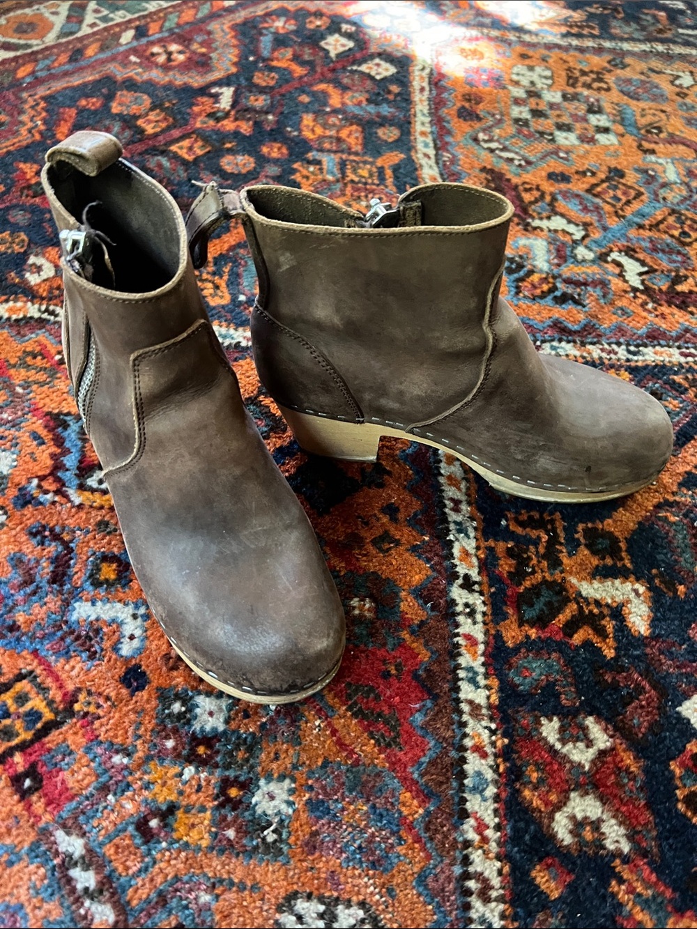 Women's Brown Leather Ankle Clogs- Swedish Hasbeens